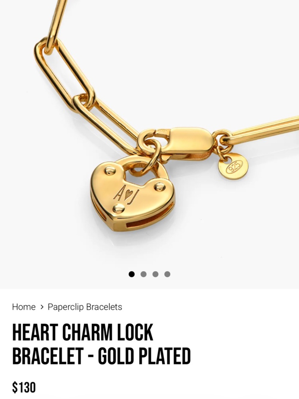 HEART CHARM LOCK BRACELET - GOLD PLATED